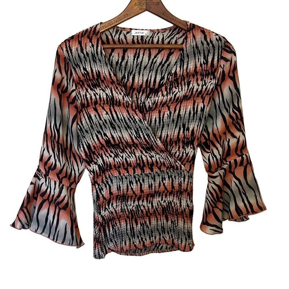 Jaipur Semi Sheer V Neck Flared Sleeve Top